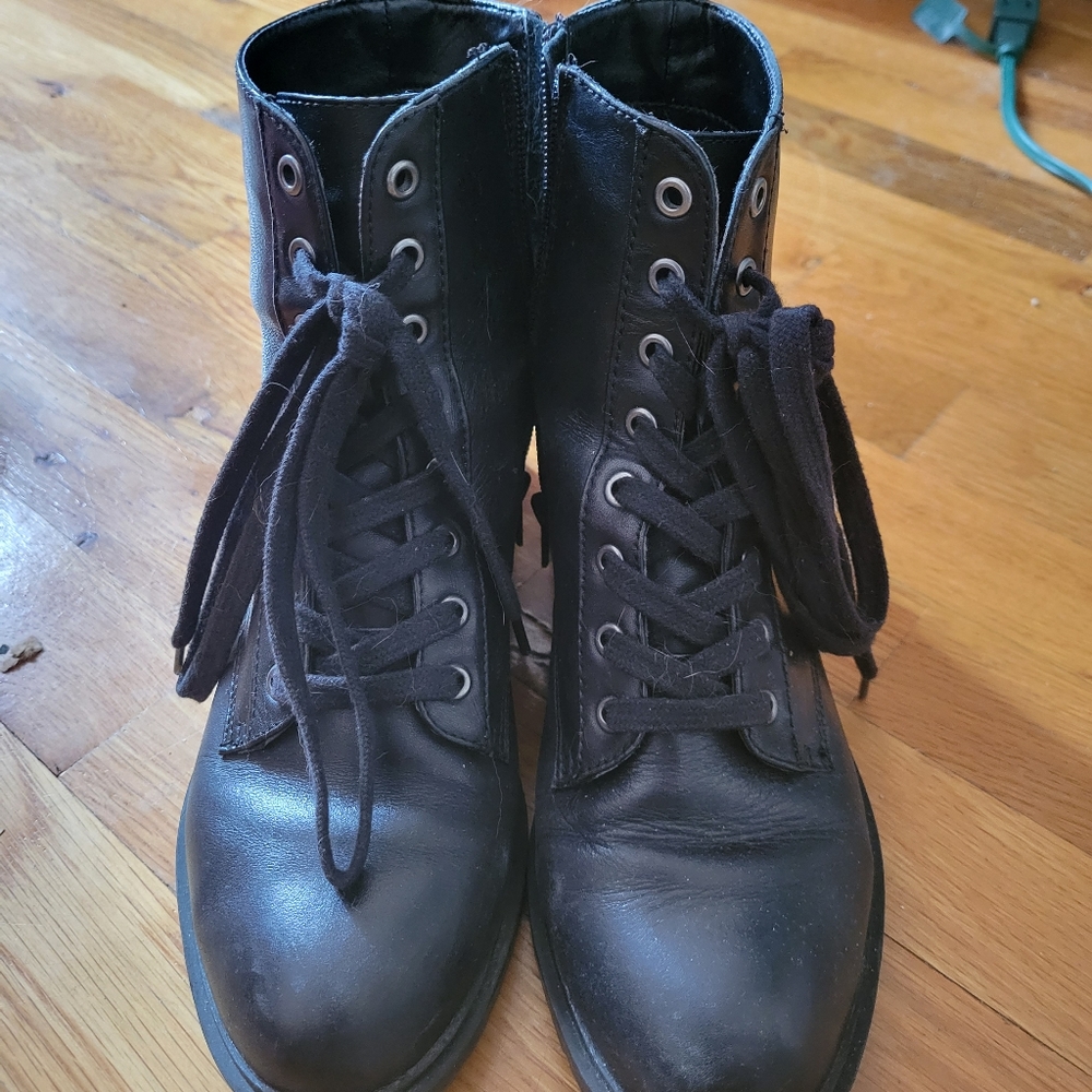 Black Steve Madden Officer Leather Combat Boot Sz 7.5